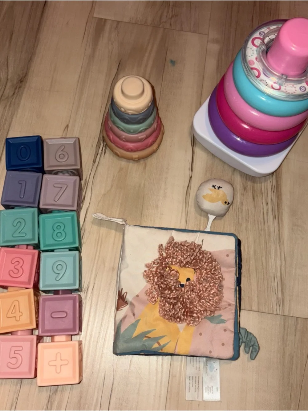 Baby Learning Toys Bundle -Blocks, Bib-Style Cloth Book, stackable rings